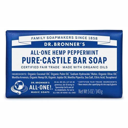 Dr Bronners Peppermint Pure Castile Soap Bar Mint 140G
