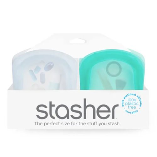 Stasher Pocket Clear + Aqua 2 Pack